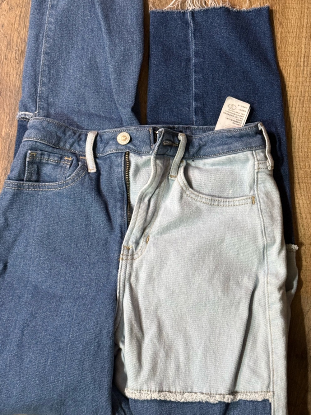 Hollister Patchwork Denim Straight Leg Jeans - Short Girl Friendly W24 L29